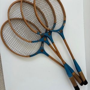 Vintage Blue Arrow Wood Badminton Raquets